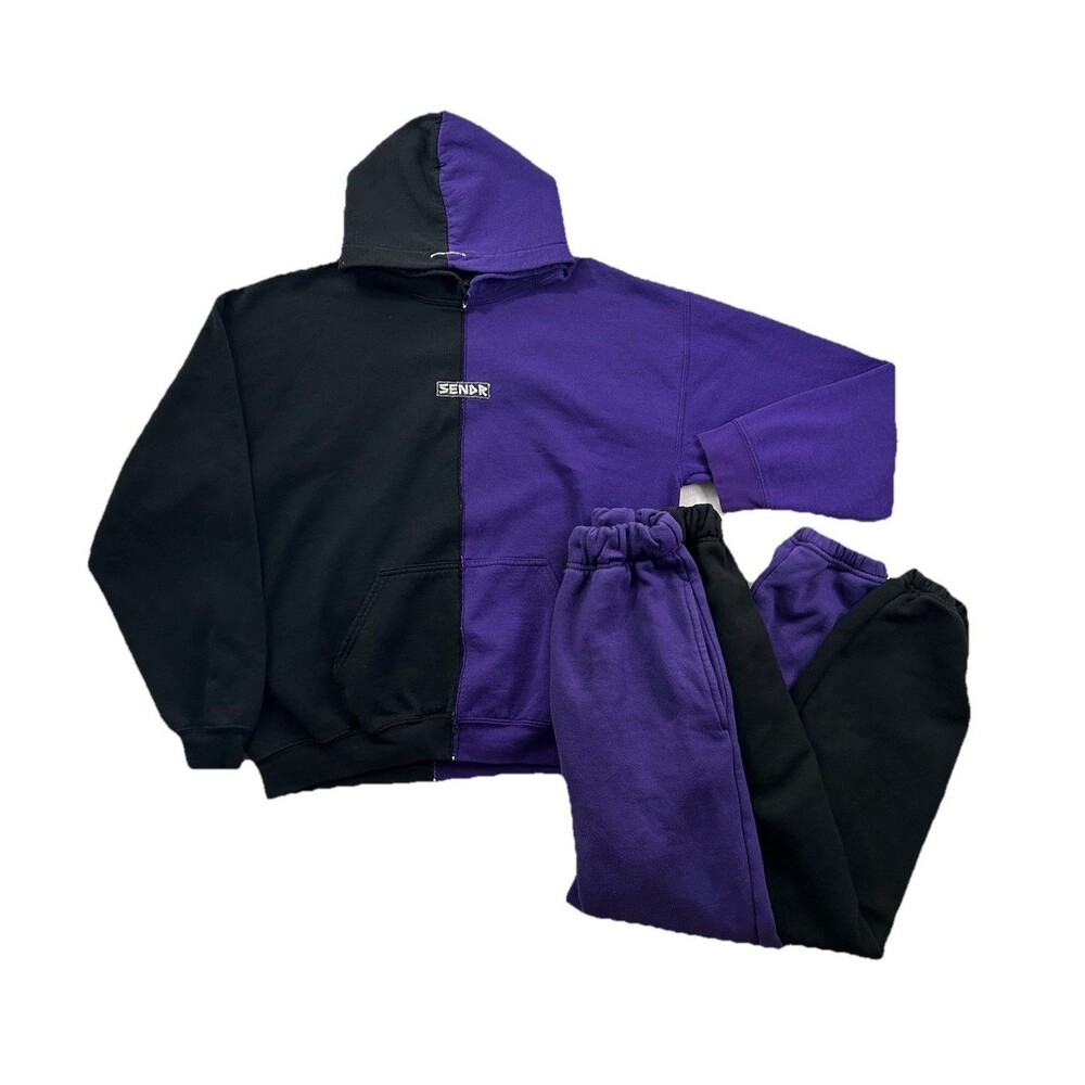 Sendr Split Full Zip Hoodie L Sweatpants M Matching Set Black Purple Tracksuit